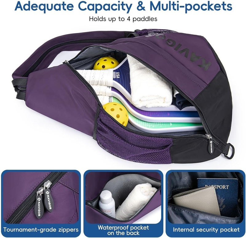 KAVIGOR 2025 Pickleball Sling Bag, Convertible Ultra-Light Backpack with Skin-Soft Fabric & Wet/Dry Pocket, Fits 4 Paddles + Gear - Image 2
